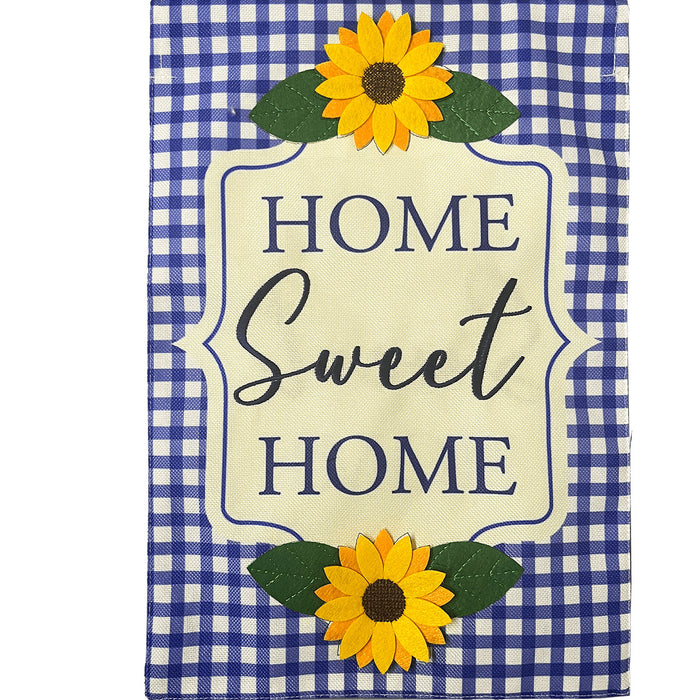 Blue Checkered Sunflowers Burlap Decorative Flag