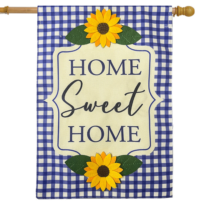 Blue Checkered Sunflowers Burlap Banner Flag