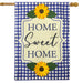 Blue Checkered Sunflowers Burlap Banner Flag
