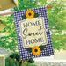 Blue Checkered Sunflowers Burlap Banner Flag