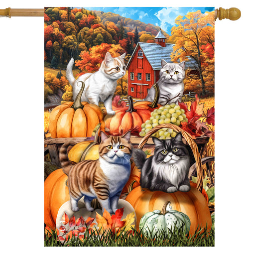Pumpkin Patch Cats Banner Flag