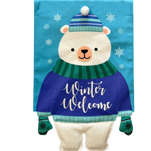 Winter Welcome Polar Bear Burlap Decorative Flag