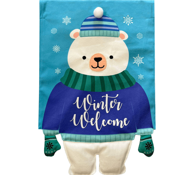 Winter Welcome Polar Bear Burlap Decorative Flag
