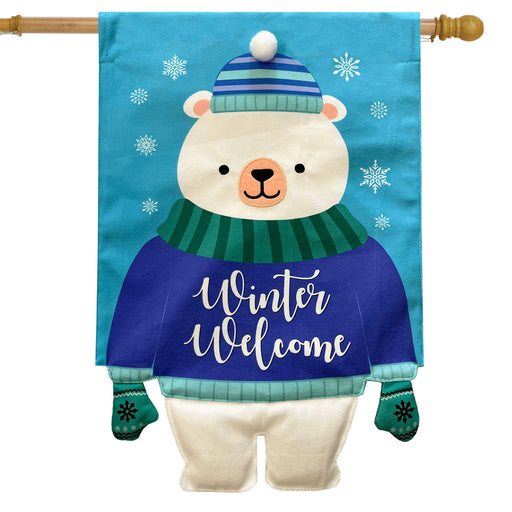 Winter Welcome Polar Bear Burlap Banner Flag