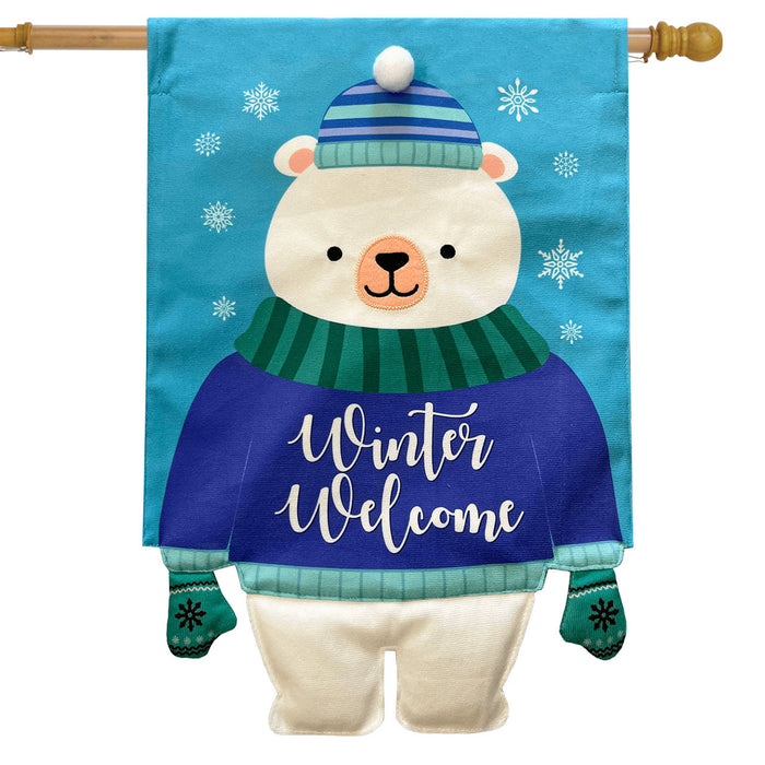 Winter Welcome Polar Bear Burlap Banner Flag