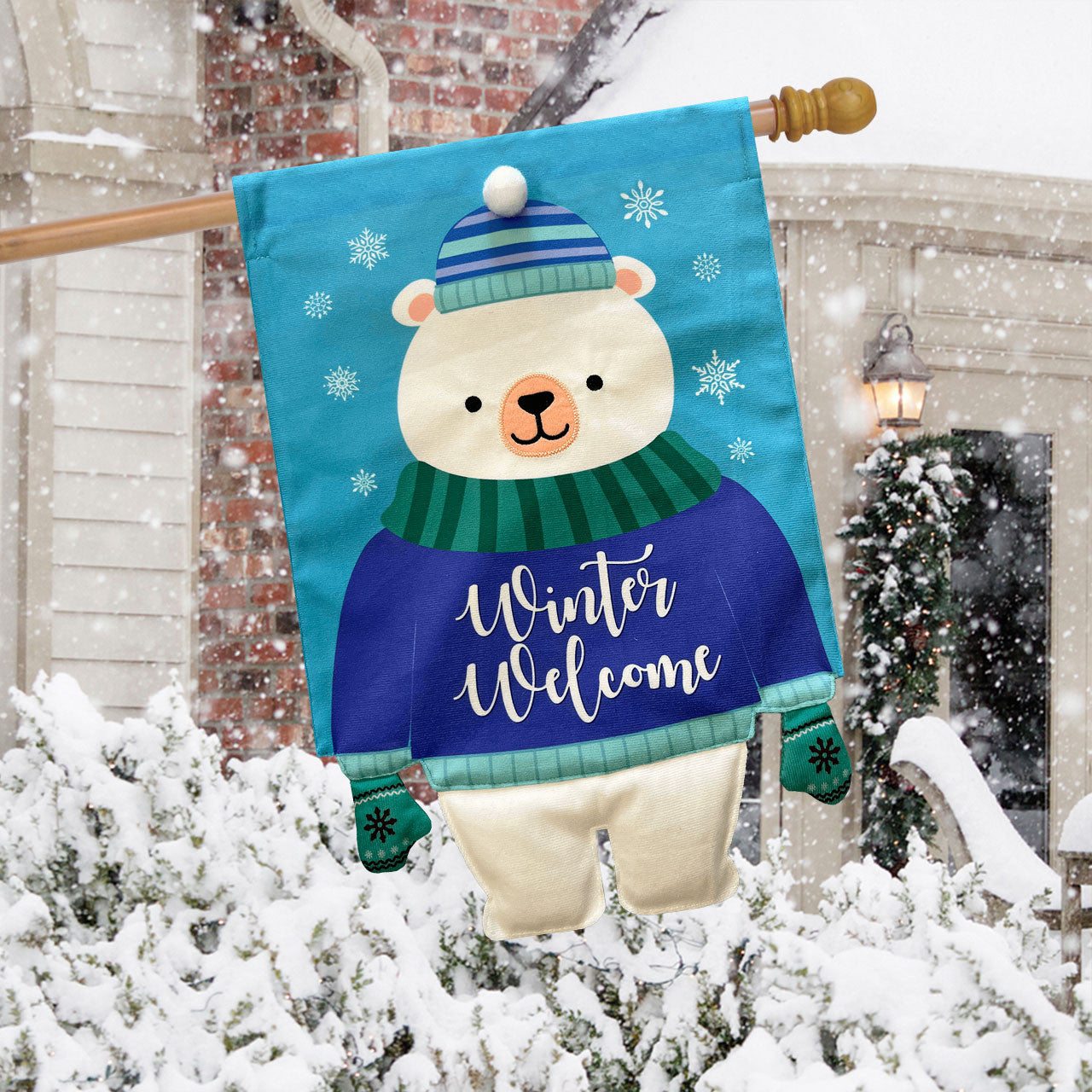 Winter Welcome Polar Bear Burlap Banner Flag