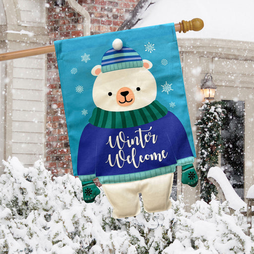 Winter Welcome Polar Bear Burlap Banner Flag
