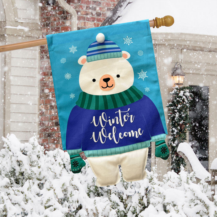 Winter Welcome Polar Bear Burlap Banner Flag