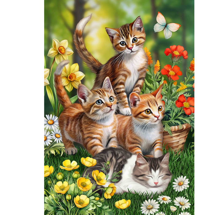 Kittens in Garden Decorative Flag