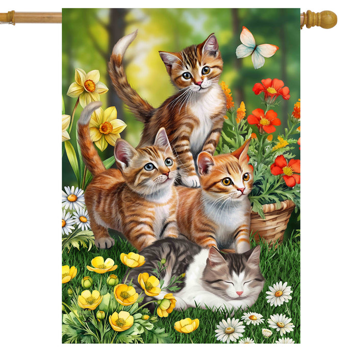 Kittens in Garden Banner Flag