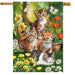 Kittens in Garden Banner Flag