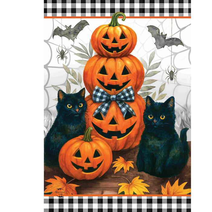 Black Cat Pumpkin Stack Decorative Flag