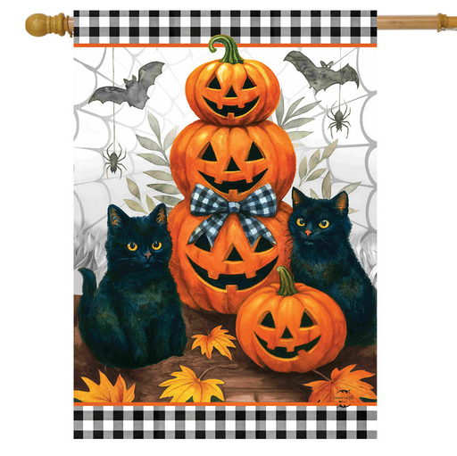 Black Cat Pumpkin Stack Banner Flag