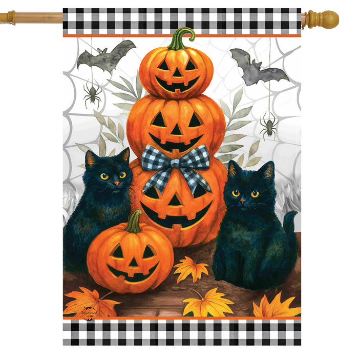 Black Cat Pumpkin Stack Banner Flag