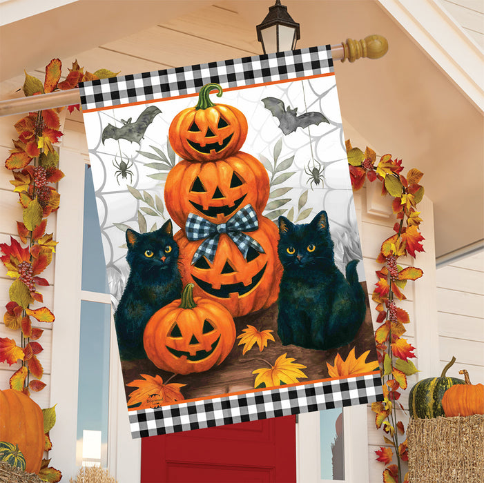 Black Cat Pumpkin Stack Banner Flag