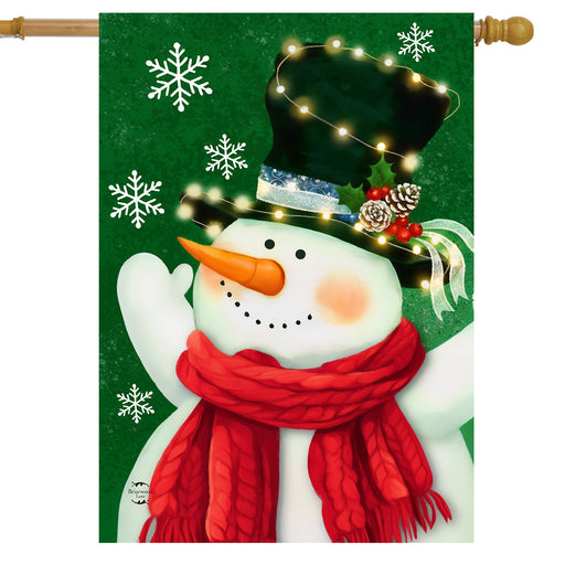 Snowman in Lights Banner Flag