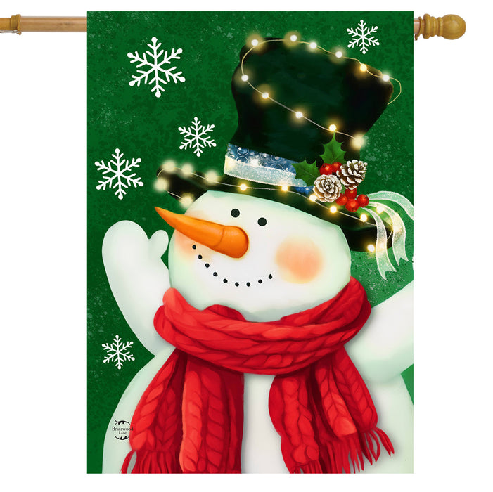 Snowman in Lights Banner Flag