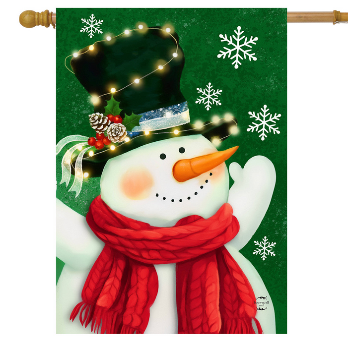 Snowman in Lights Banner Flag