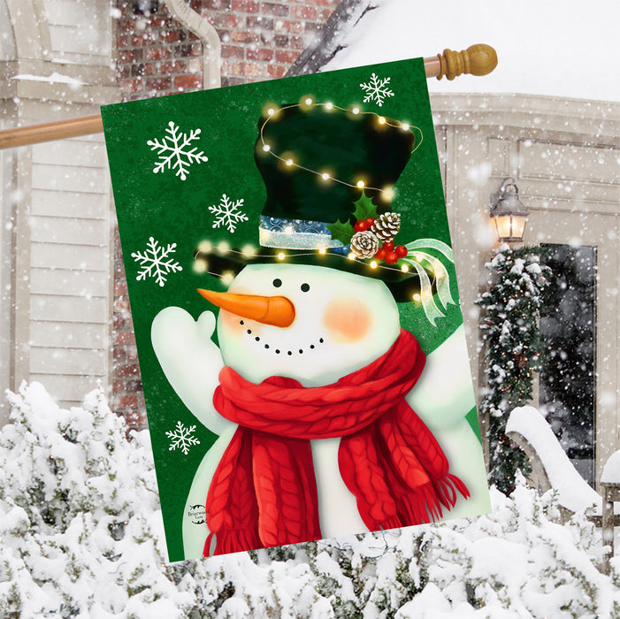 Snowman in Lights Banner Flag