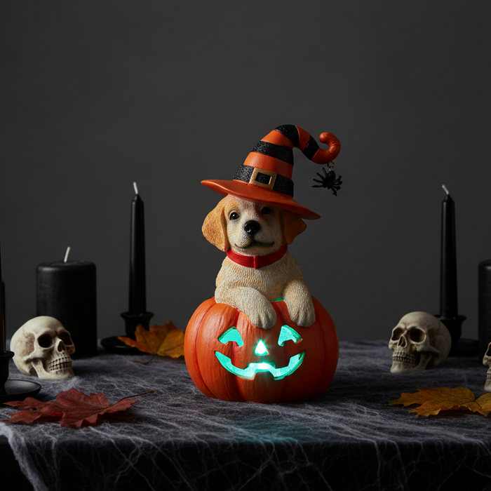 Yellow Labrador Pumpkin LED Light Up Figurine