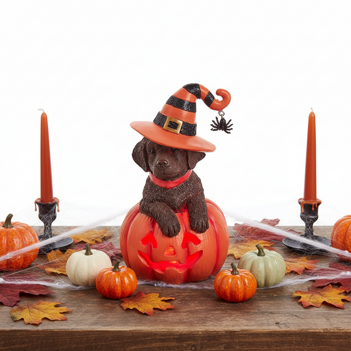 Chocolate Labrador Pumpkin LED Light Up Figurine