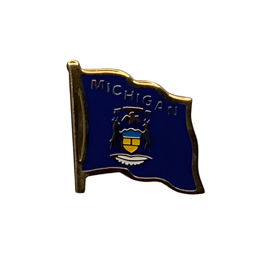 Michigan Flag Lapel Pin with Text 2025