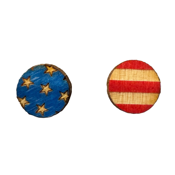 Stars & Stripes Stud Wood Earrings