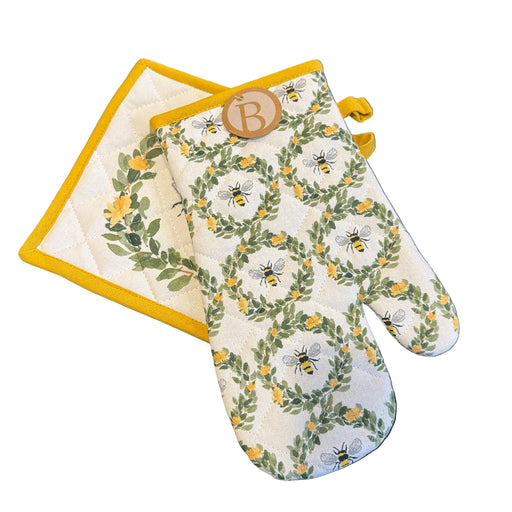 Bee Field Cotton Oven Mitt & Pot Holder Set