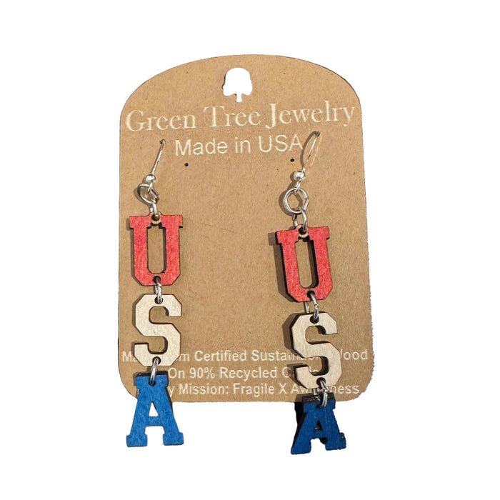 USA Letter Wood Earrings