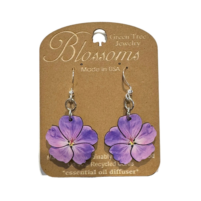 Violet Flower Blossom Wood Earrings