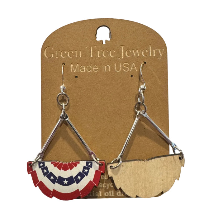USA Bunting Fan Wood Earrings