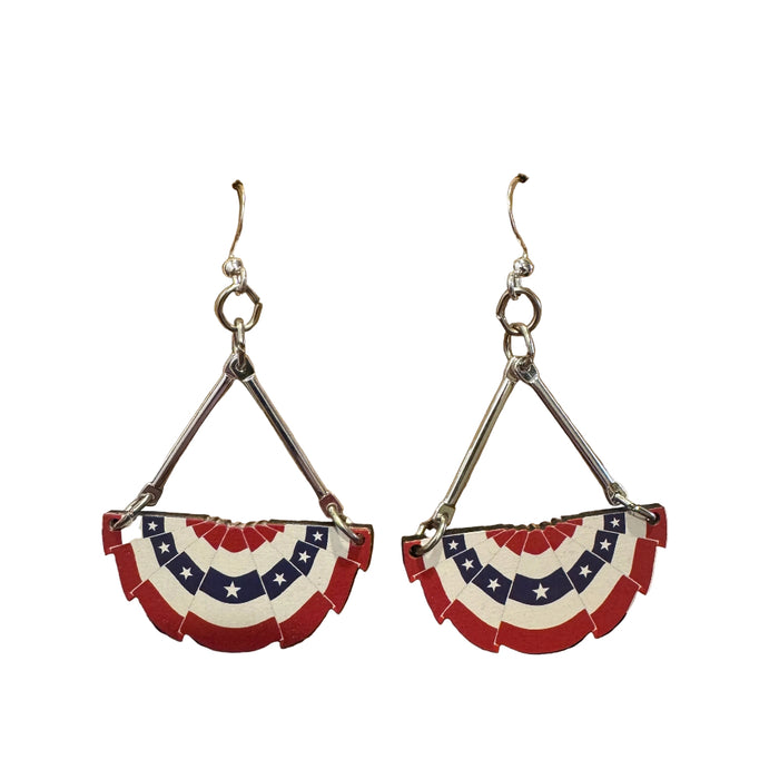 USA Bunting Fan Wood Earrings