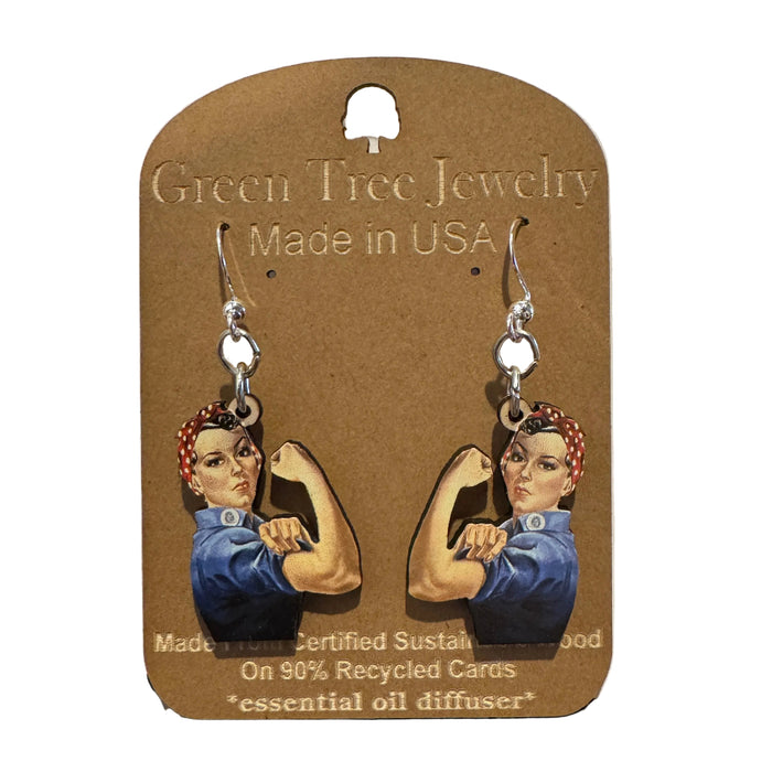Rosie the Riveter Wood Earrings