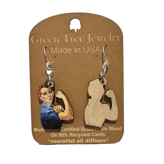 Rosie the Riveter Wood Earrings