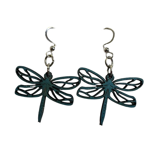 Dragonfly Blossoms Brilliant Blue Wood Earrings