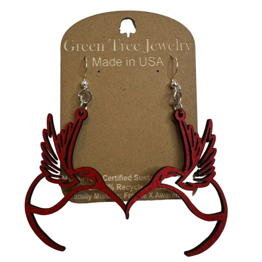 Hummingbird Outline Cherry Red Wood Earrings