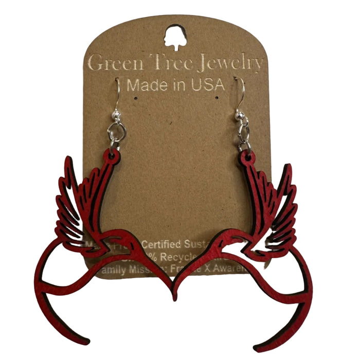 Hummingbird Outline Cherry Red Wood Earrings