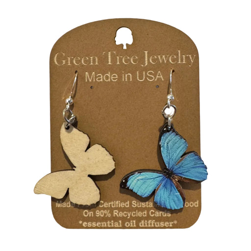 Blue Morpho Butterfly Wood Earrings