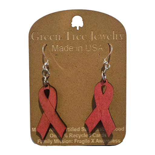 Pink Ribbon Wood Earrings