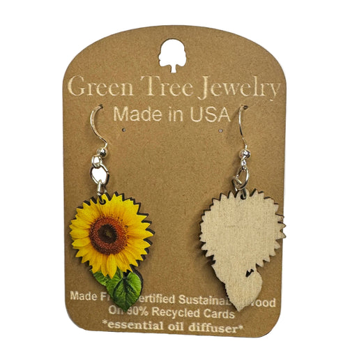 Vibrant Sunflower w/ Stem Wood Earrings