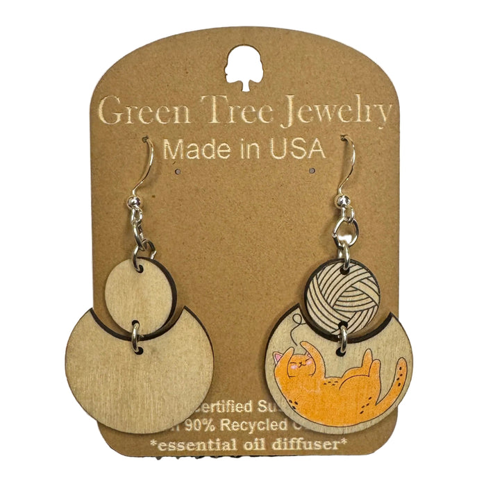 Cat with Yarn Wood Earrings