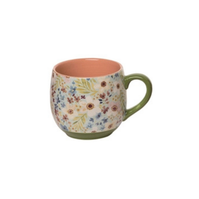 Green Handle Floral Ceramic Mug