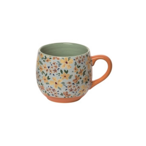 Orange Handle Floral Ceramic Mug