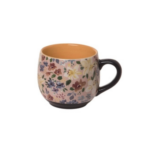 Dark Blue Handle Floral Ceramic Mug