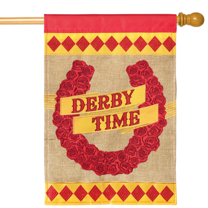 Derby Time Horseshoe Burlap Banner Flag