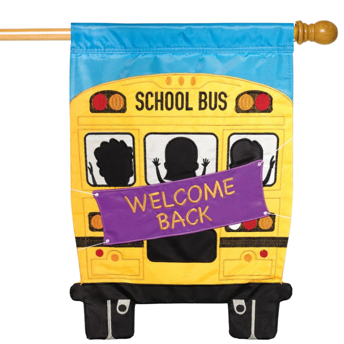 Welcome School Bus Applique Banner Flag
