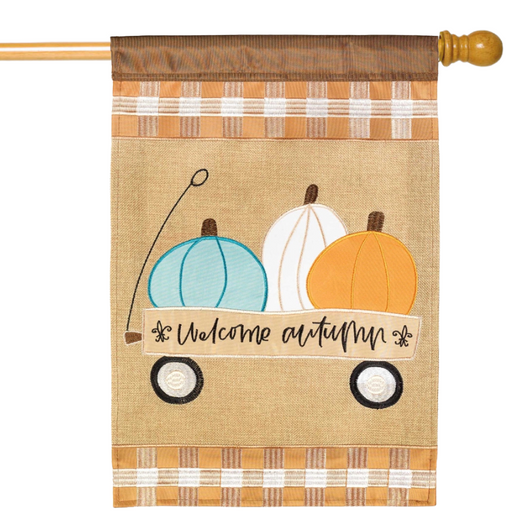 Welcome Autumn Wagon Burlap Banner Flag