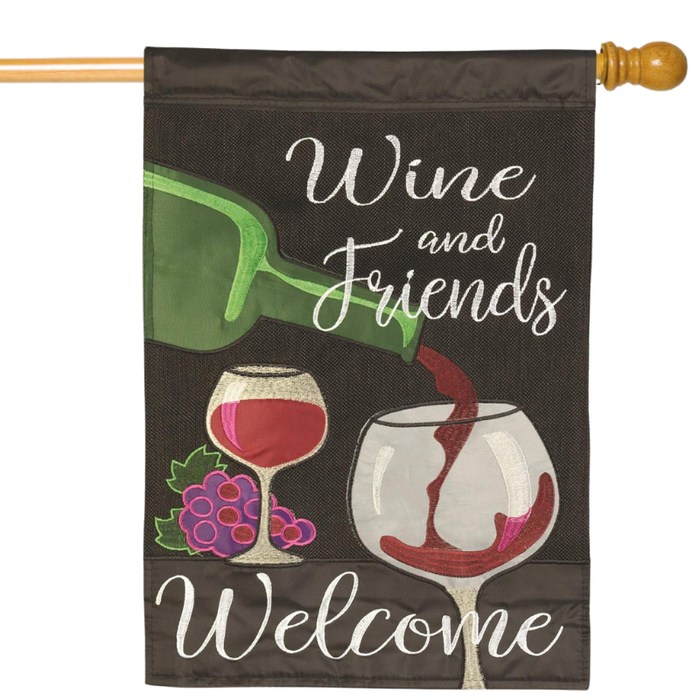Wine and Friends Burlap Banner Flag