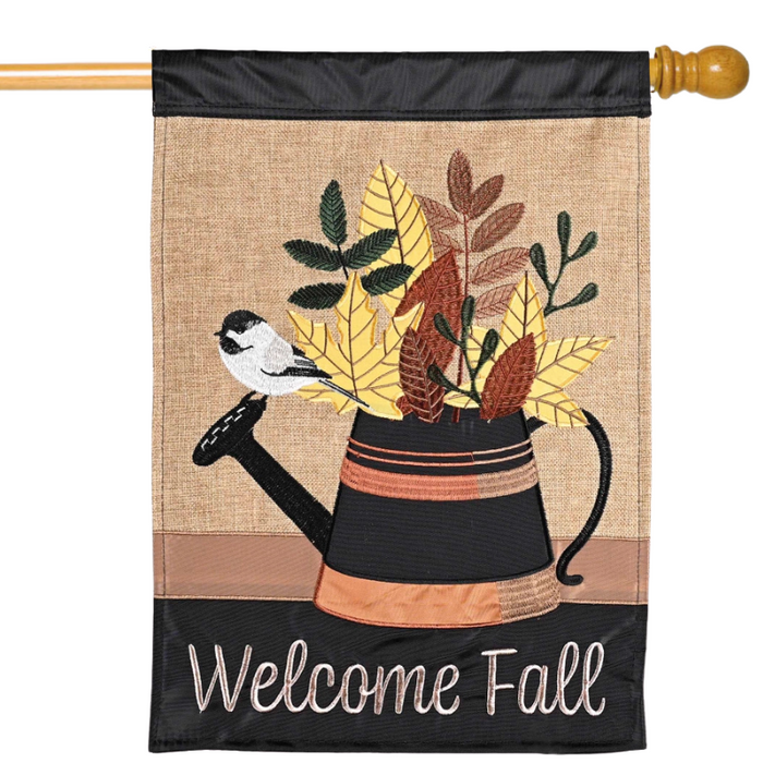 Fall Leaf Stripe Watering Can Banner Flag