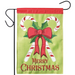 Christmas-themed garden flag with candy canes, bow, and 'Merry Christmas' text on a green background.